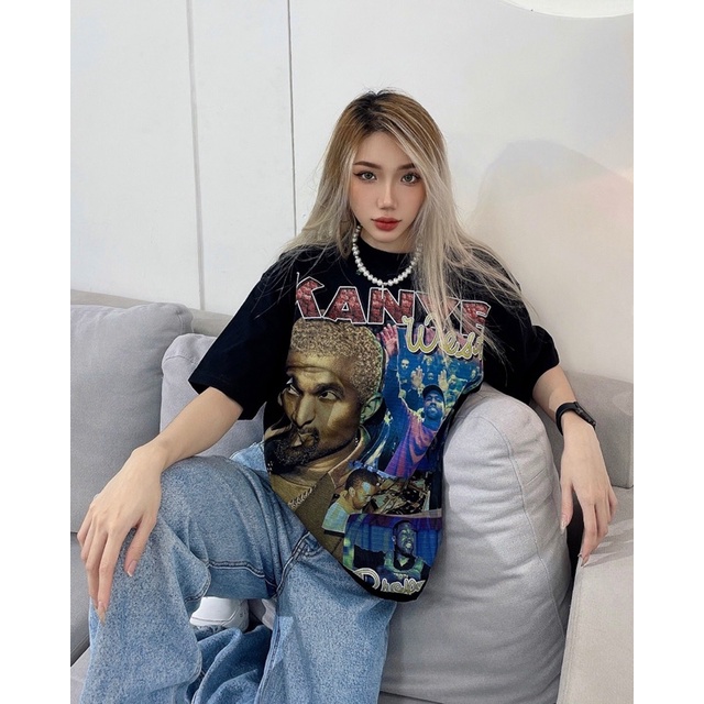 BLANK | Áo Thun KANYE WEST Tay Lỡ Unisex - Đen/Trắng Cổ Tròn