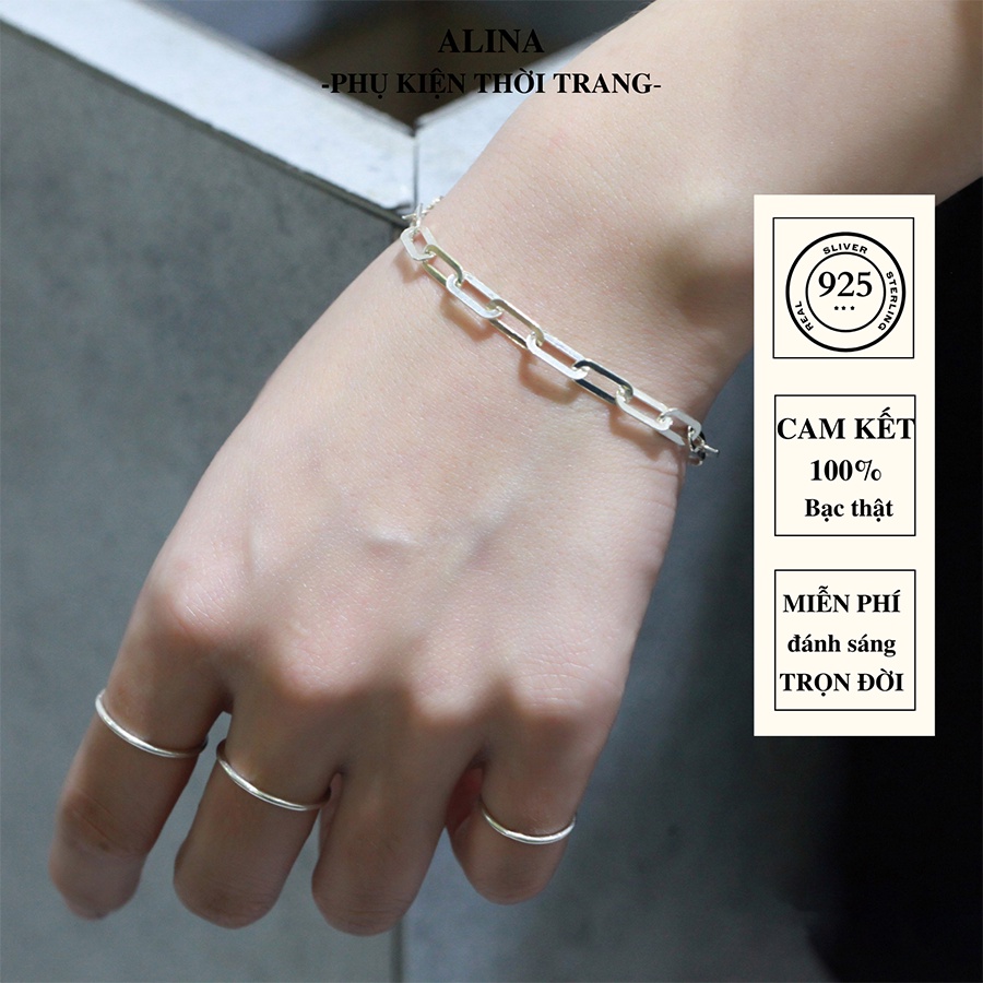 Lắc Tay Bạc Nguyên Chất Xích Nam Nữ Đơn Giản Vòng Tay Trơn Basic Alina