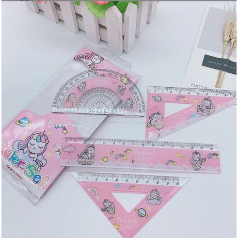 Bộ eke thước kẻ ngựa thần in hình màu EKNI8 bộ eke cute bộ eke dễ thương