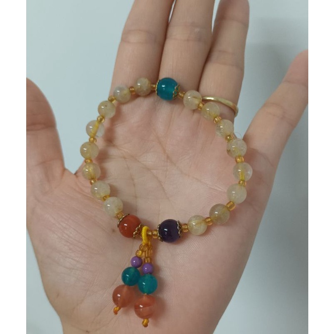 Vòng tay nữ đá tóc vàng thanh tẩy thu hút năng lượng tích cực may mắn