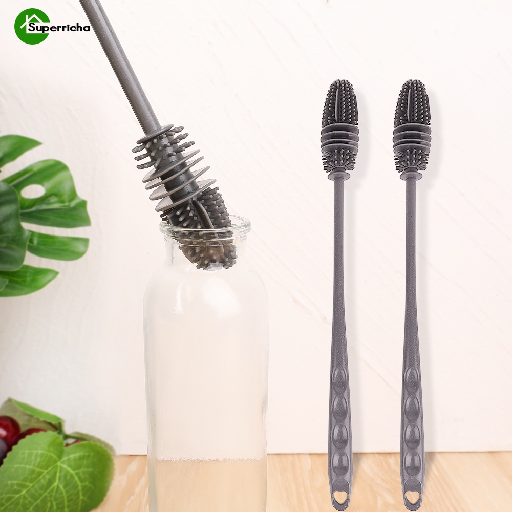 Hiệu Quả 360° Bàn Chải Silicone Cán Dài Dùng Vệ Sinh Ly Rượu Tiện Dụng Cho Nhà Bếp