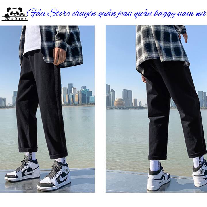 Quần jean đen nam ống rộng quần bò xuông baggy Gấu Store G02