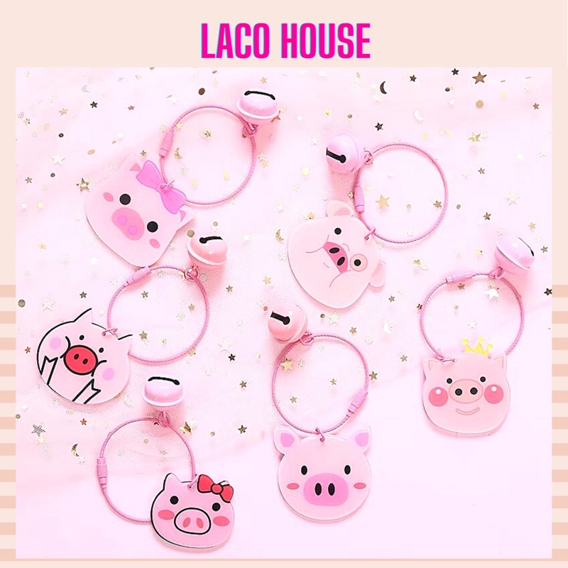 Móc khoá heo hồng kèm chuông nhỏ dễ thương lacohouse J25