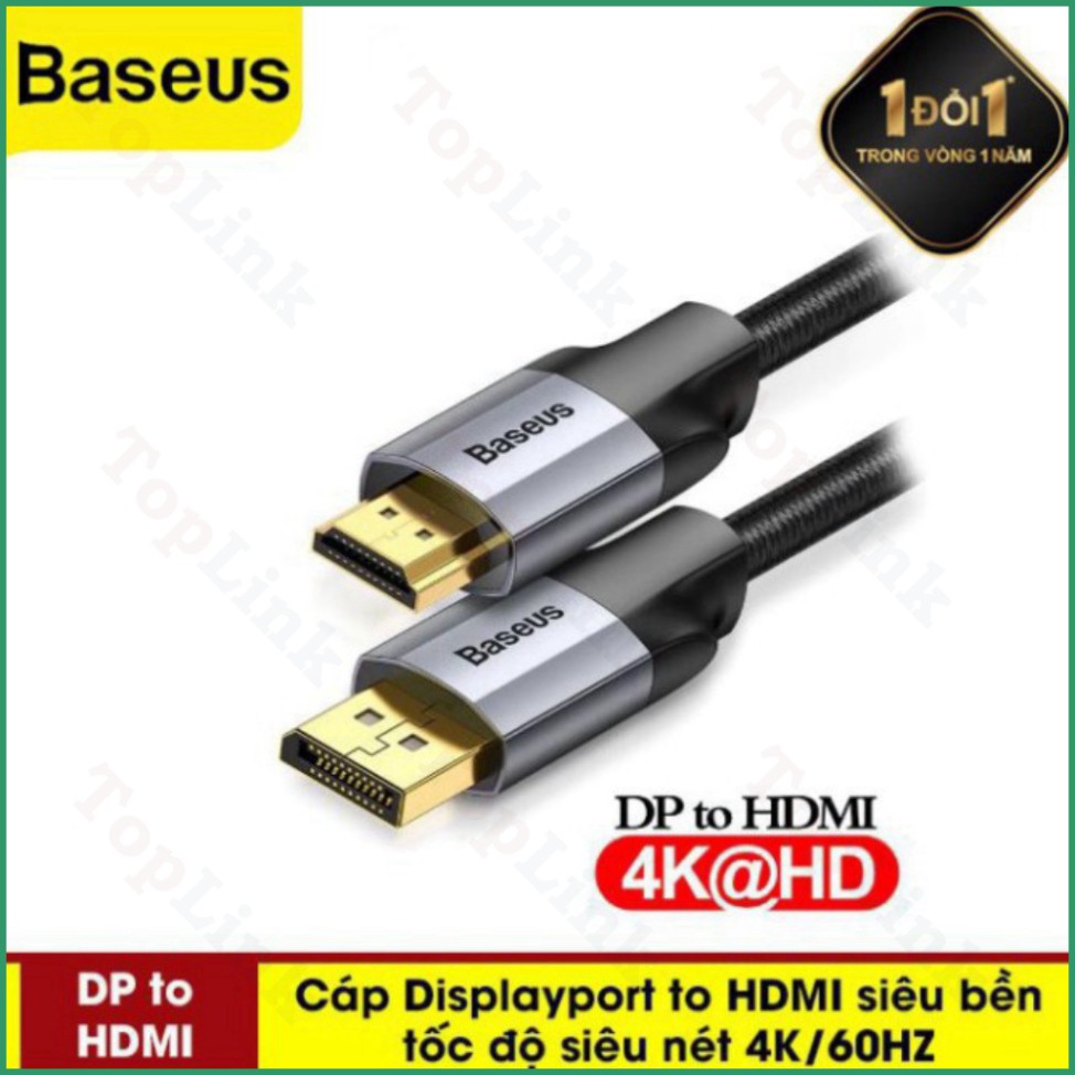 [TopLink] Dây Cáp Displayport To HDMI 4K 60Hz DP To HDMI Baseus Cho Laptop Tivi Máy Chiếu Màn Hình Cổng HDMI