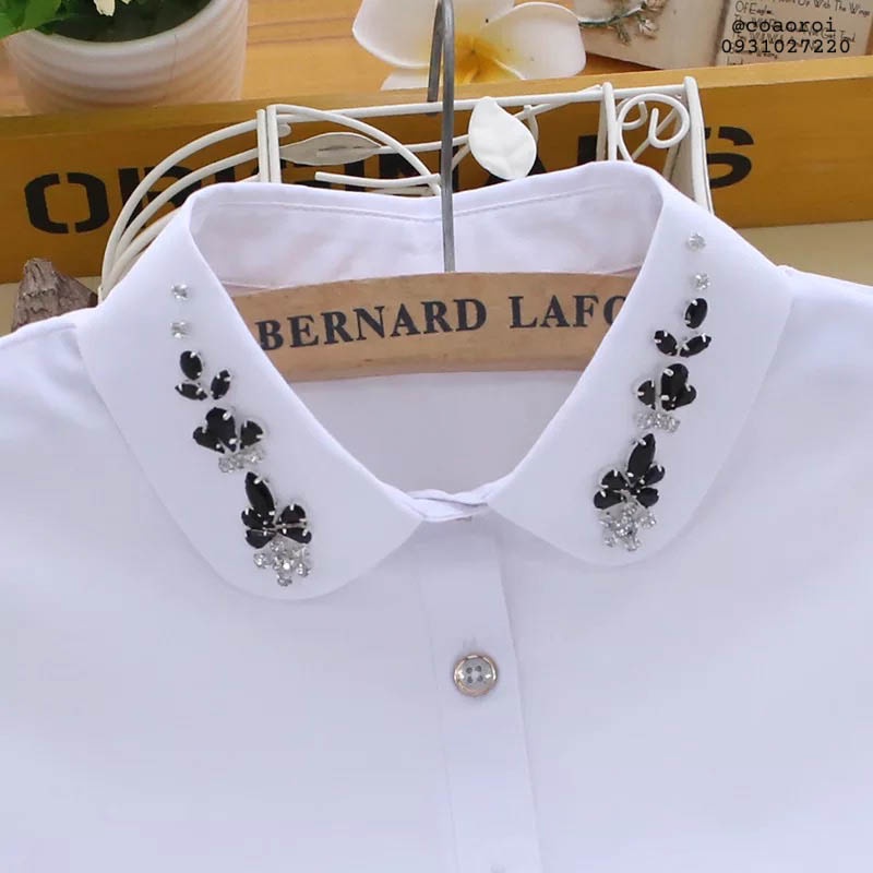 Cổ áo sơ mi rời thân vuông đính đá đen hiệu Quasar - Mã AO24  Lemon