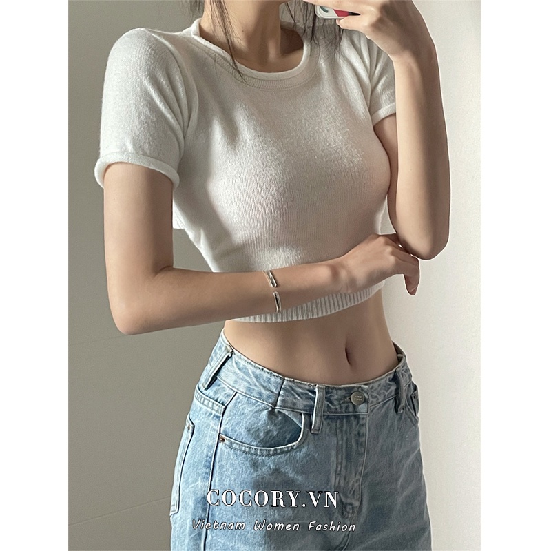 Cocory vn Áo Lửng Ngắn Tay Hở Lưng Thời Trang Dành Cho Nữ
