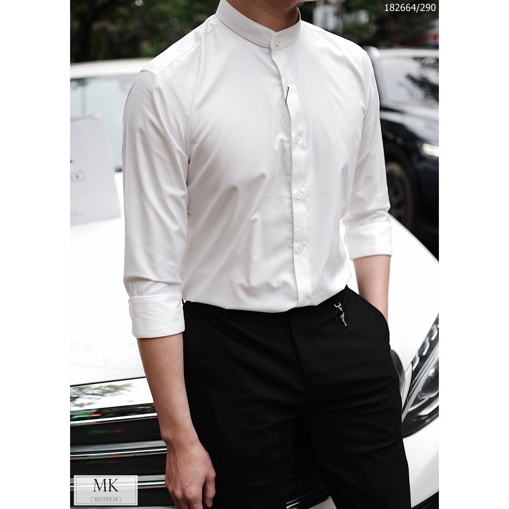 Áo Sơ Mi Nam Defoxx Cổ Tàu Đen/Trắng