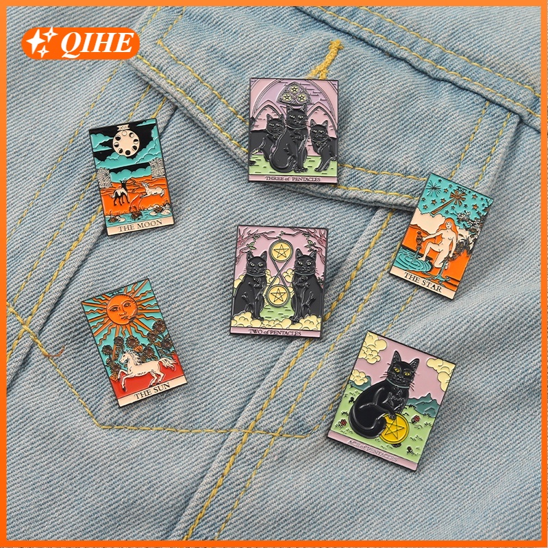 Ghim cài áo QIHE JEWELRY hình lá bài tarot 6 kiểu bắt mắt cho bạn bè