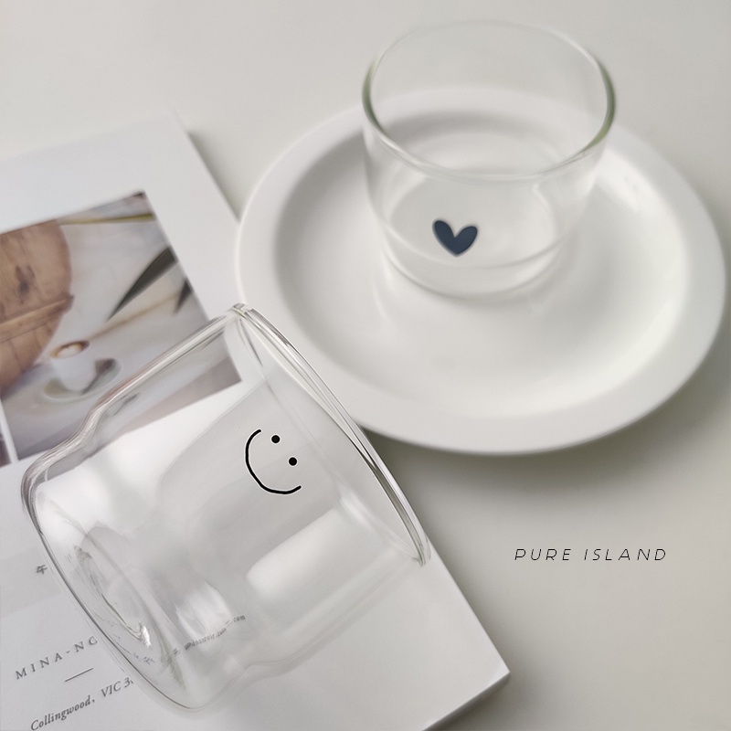 Ly Thủy Tinh Uống Sữa / Kem Kiểu Hàn Quốc Dễ Thương Xinh Xắn