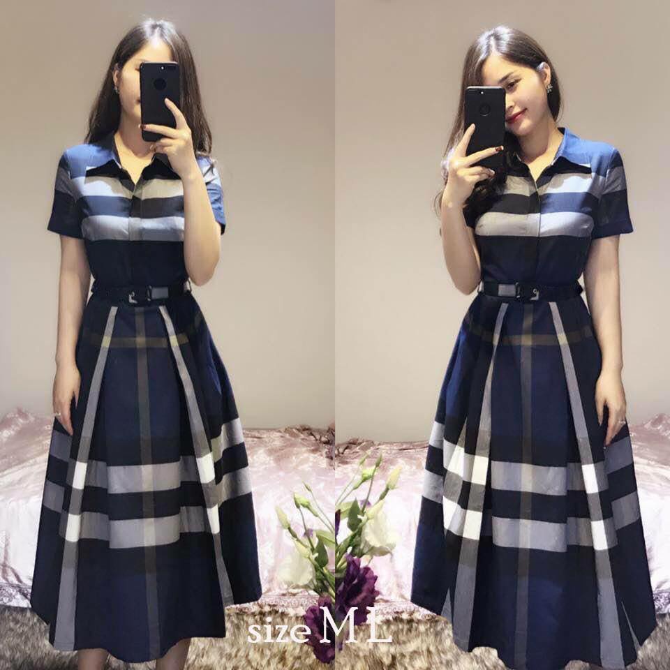 Đầm Xòe Cổ Sơ Mi Vintage Caro Nữ Form Chuẩn Co Giãn Thiết Kế Chất Đẹp D993