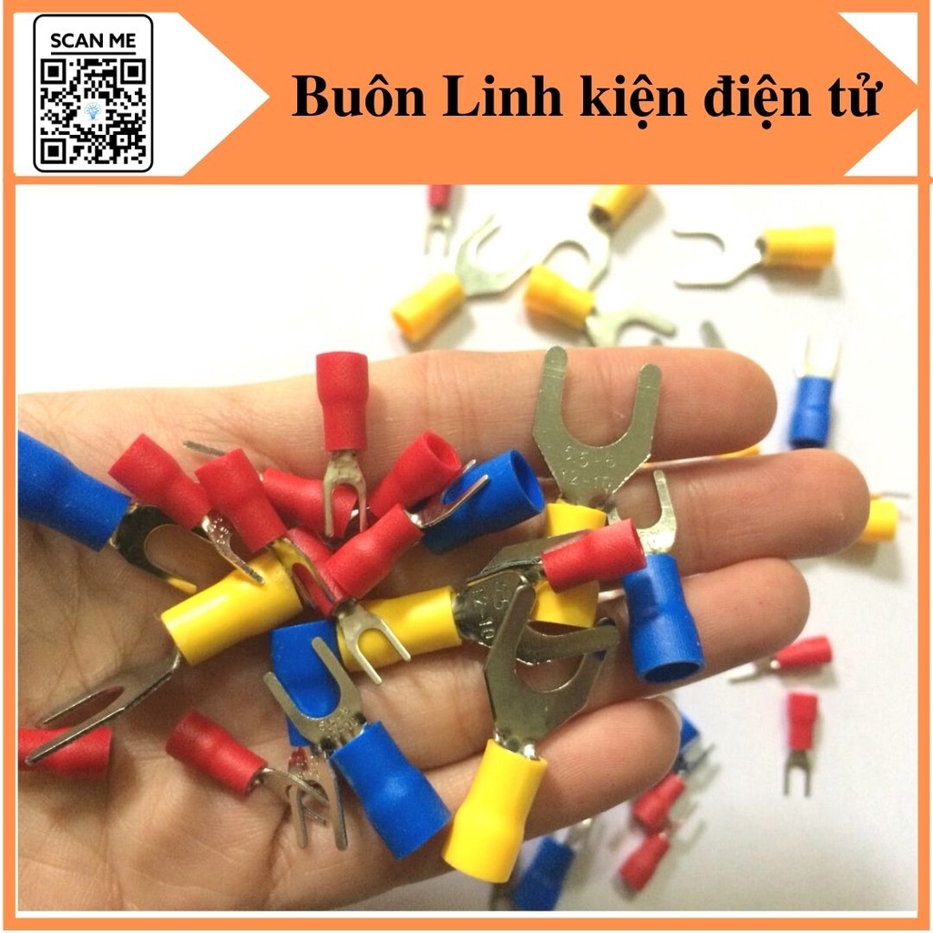 100 Đầu cos chữ y 1.25-3, đầu cos nối dây điện 0.5~1.5 mm, cosse chỉa bọc phủ nhựa