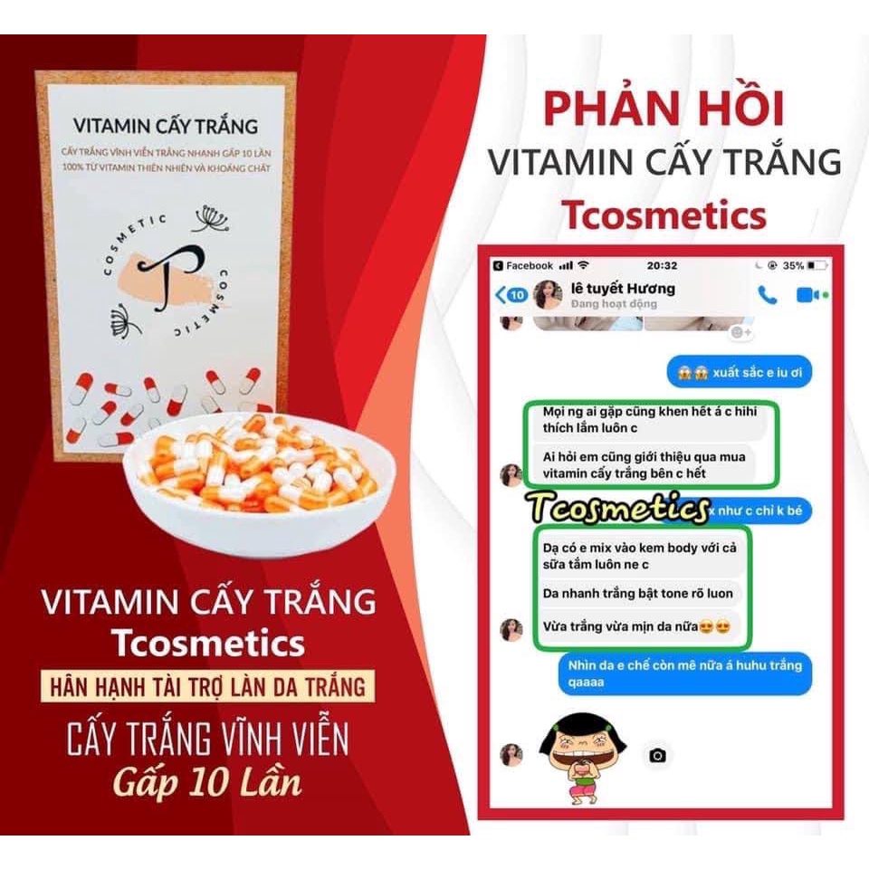 CẤY TRẮNG VĨNH VIỄN - VITAMIN CẤY TRẮNG DA TCOMETICS