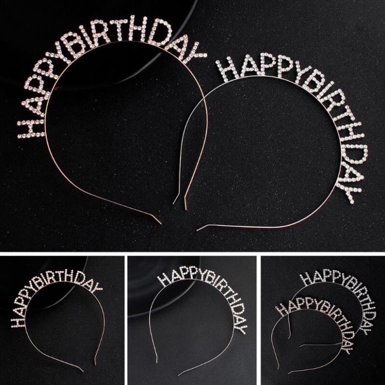 Bờm đính đá, băng đô cài tóc đính đá Happy Birthday phụ kiện chụp hình sang chảnh trang trí sinh nhật