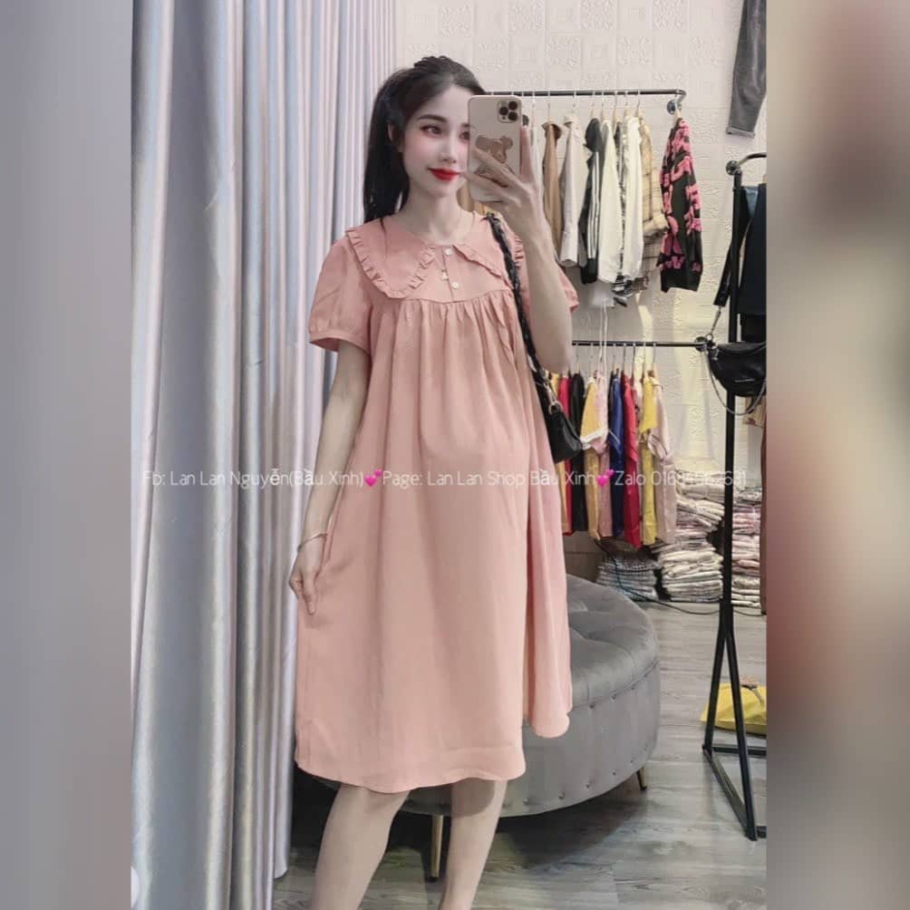 Váy Bầu Dáng Suông Cổ Sen