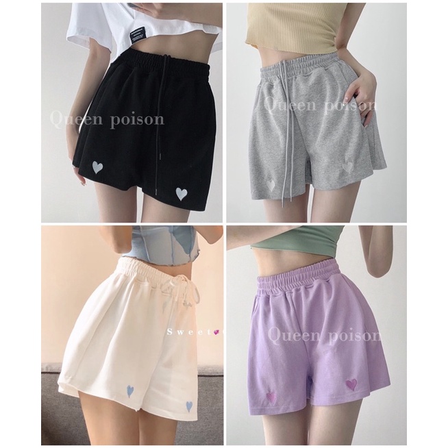 [SIÊU HÓT]Quần Đùi Ống Rộng Thêu Hình Trái Tim Xinh Xắn Cho Nữ | BigBuy360 - bigbuy360.vn