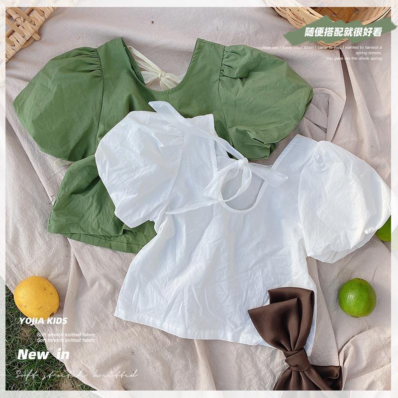 Bộ Áo Ngắn Tay Màu Trơn + Quần short denim Thời Trang Mùa Hè Hàn Quốc 2023 Dành Cho Bé Gái