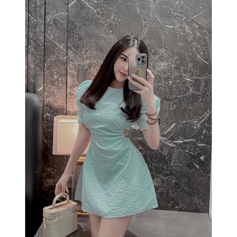 [sale 50% free ship] Đầm chữ A dáng xòe đi chơi tiệc phong cách sexy cuốn hút với thiết kế tay phồng khoét eo độc đáo