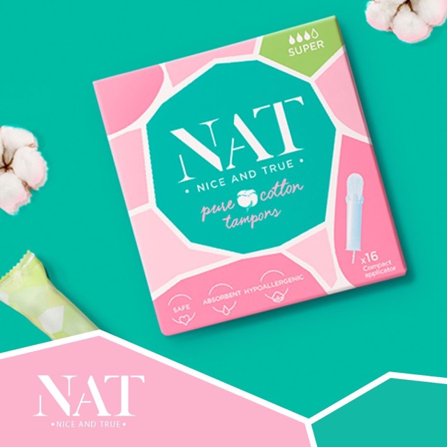 Tampons hữu cơ NAT CÓ cần đẩy x 16 miếng/hộp (nhập khẩu từ ĐỨC)