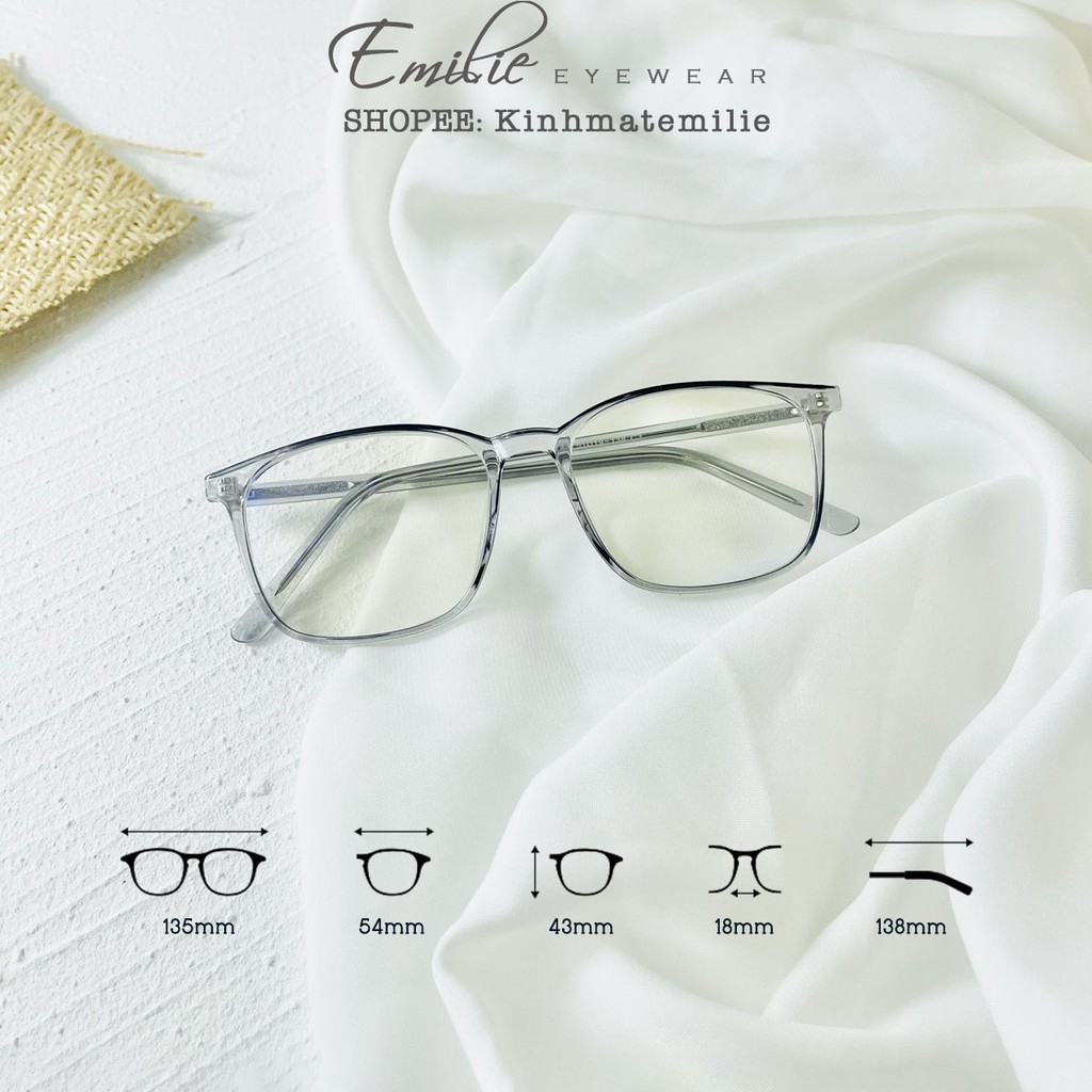 Gọng kính vuông nhựa dẻo size to nam nữ Emilie eyewear phụ kiện thời trang 8246