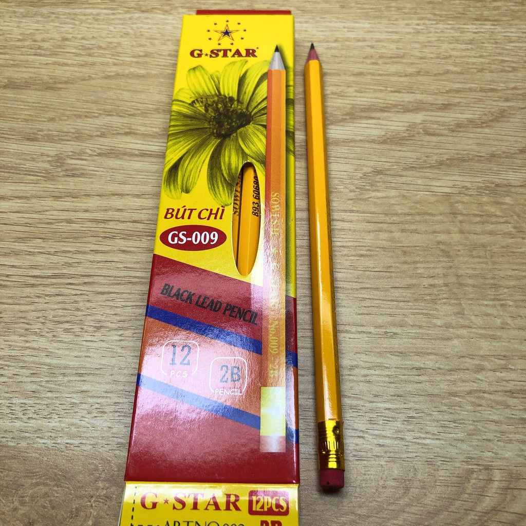 Combo 12 cây (1 hộp) - Bút chì chuốt 2B G-Star, bút chì gỗ GS-009