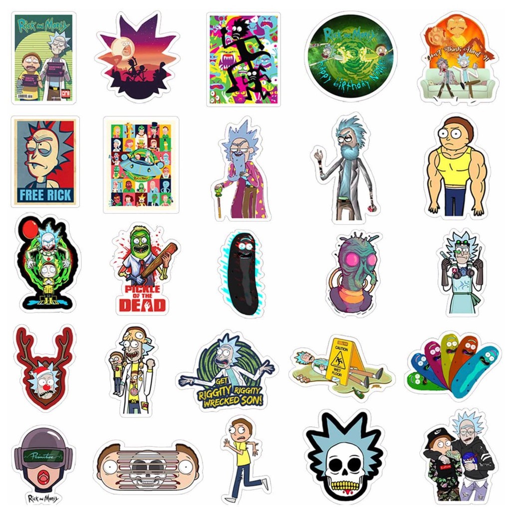 SET 50 MIẾNG STICKER 420 RICK AND MORTY SIÊU CHẤT CHỐNG NƯỚC DÁN NÓN BẢO HIỂM, LAPTOP, VALI, TỦ, BÀN HỌC, XE MÁY