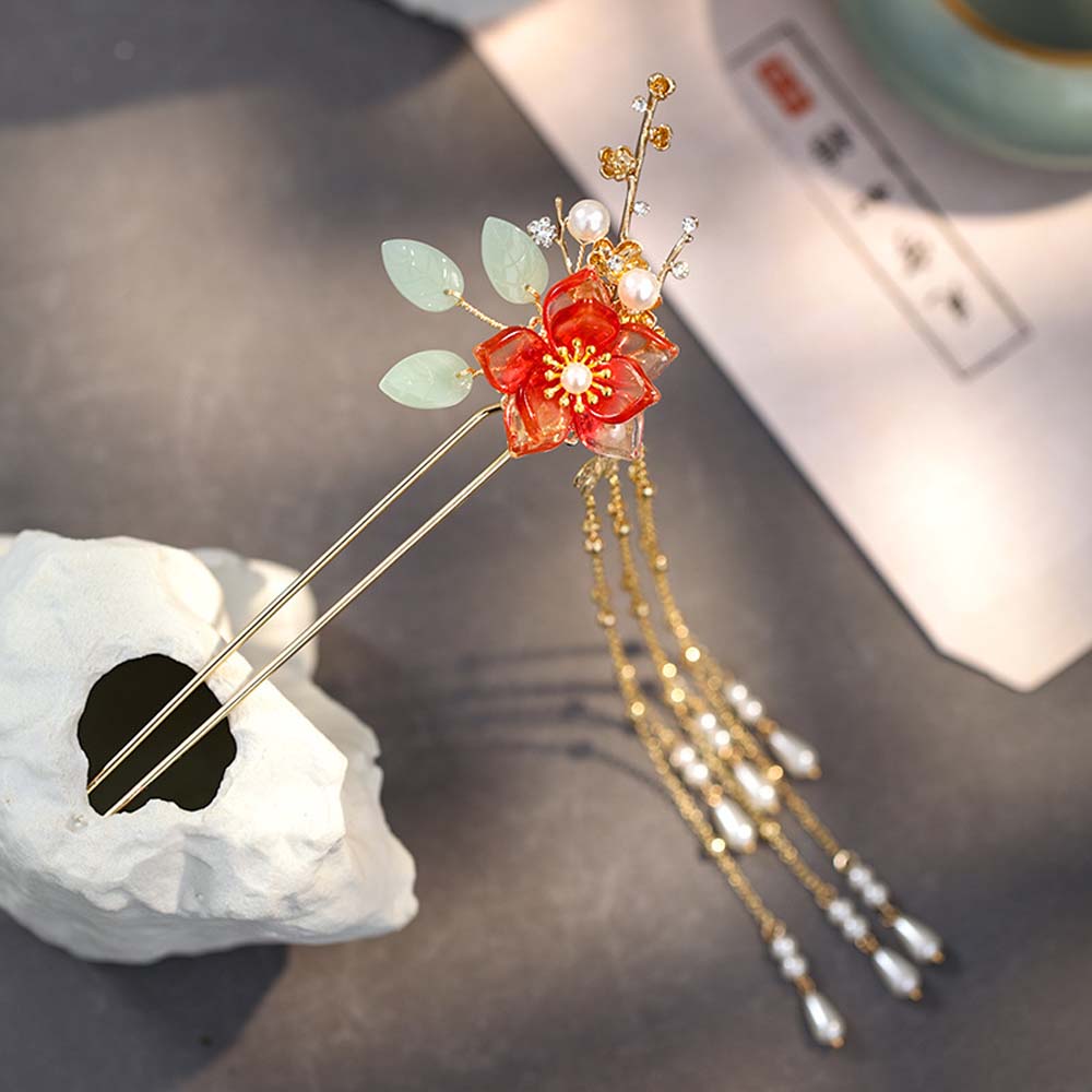 Trâm cài tóc tua rua đính hoa và ngọc trai xinh xắn dành cho nữ