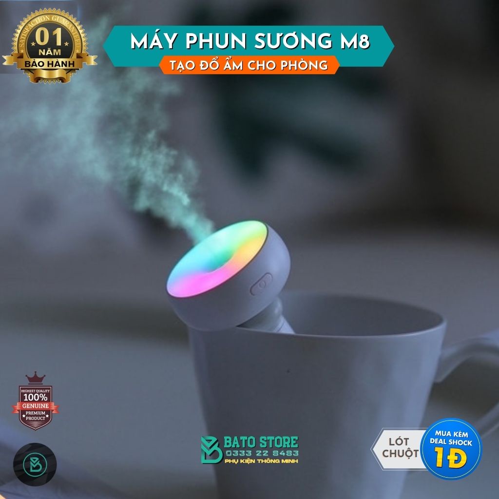 Máy Phun Sương Tạo Ẩm Có Magic M8 Có Led RBG Đổi Màu Cho Phòng Ngủ, Otô, Vừa Tạo Đổ Ẩm Vừa Làm Đèn Ngủ