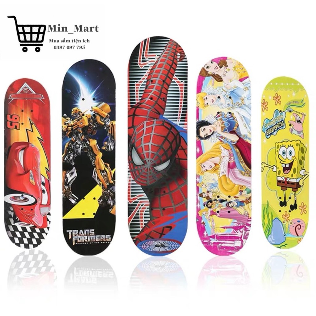 Ván Trượt Trẻ Em Cao Cấp Thể Thao Skateboard Gỗ Phong Ép, Họa Tiết Hoạt Hình, Bánh Cao Su Chịu Lực Tốt MS:06