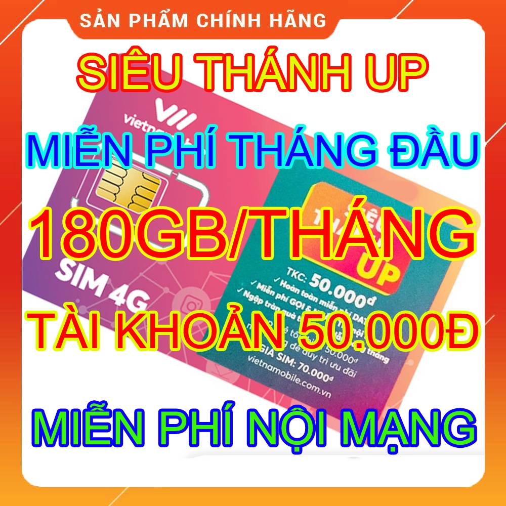 Sim 4G Vietnamobile Data 180Gb (6Gb/Ngày - Thánh Úp & Trọn Đời) - Gọi Miễn Phí - Sim Không Giới Hạn Data - Giá Siêu Rẻ