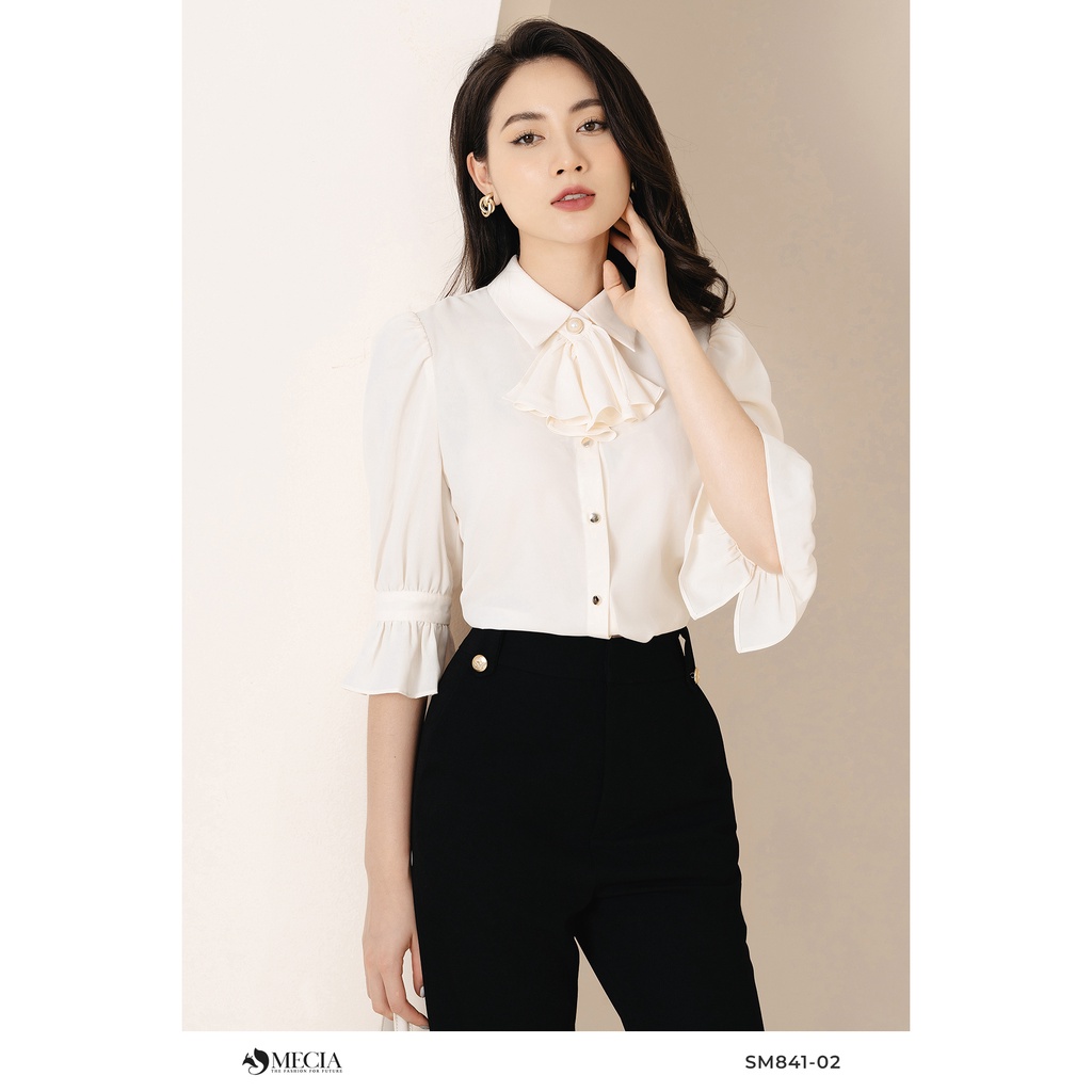 Sơ mi tay lỡ tay bồng công sở MECIA nơ bèo cài rời SM841