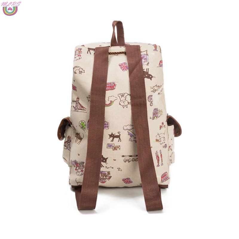 Ba Lô Canvas In Hình Mèo Dễ Thương Sức Chứa Lớn Thời Trang Cho Nữ