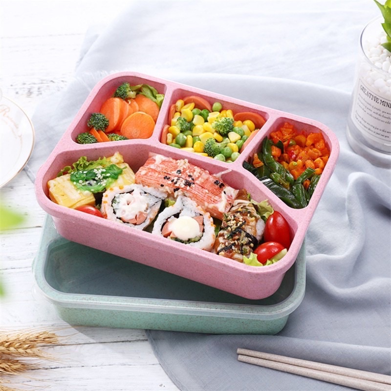Hộp đựng cơm bento nhựa lúa mạch 4 ngăn