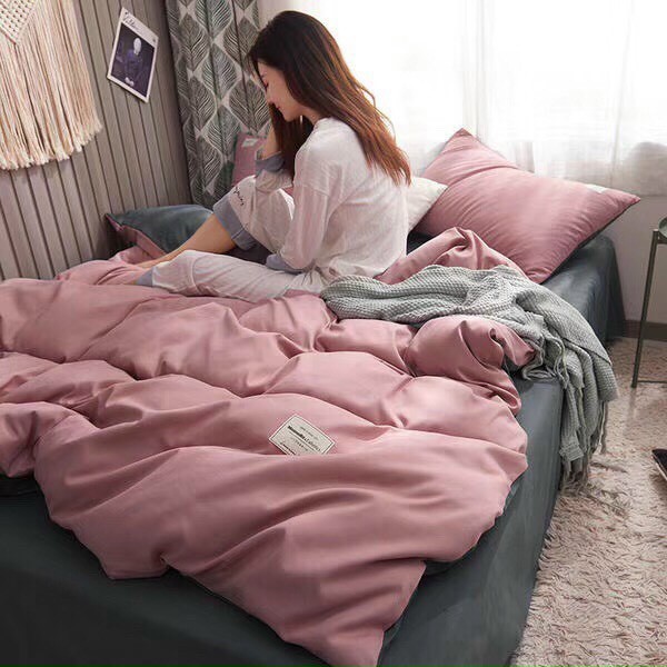 Set 4 chăn gối Cotton Tici Hàn Quốc màu trơn