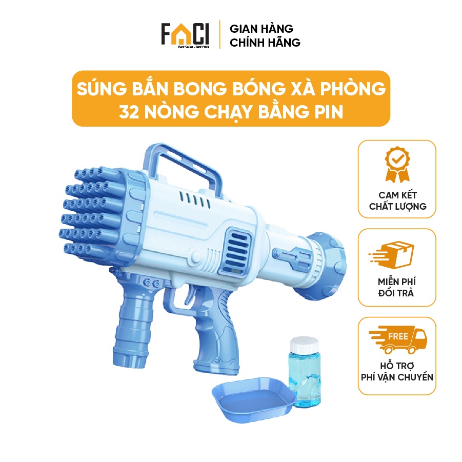 Súng bắn bong bóng Faci 32 nòng. Súng bắn bong bóng xà phòng chạy bằng pin siêu mạnh nhiều màu an toàn cho bé