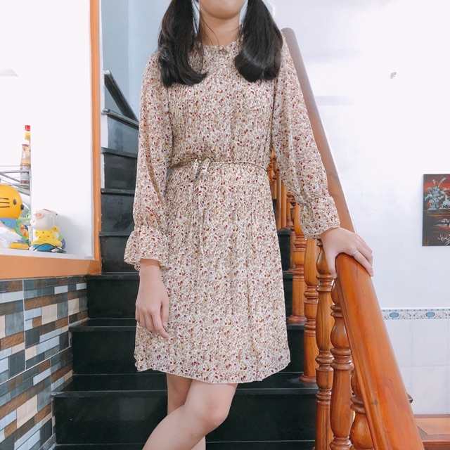 Đầm hoa nhí xếp li dập