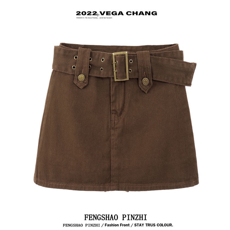 Chân Váy Denim Lưng Cao Có Thắt Lưng