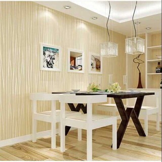 Cuộn 5M PVC giấy dán tường (có sẵn keo dán) –  VẢI GẤM NỀN VÀNG SỌC YJ162