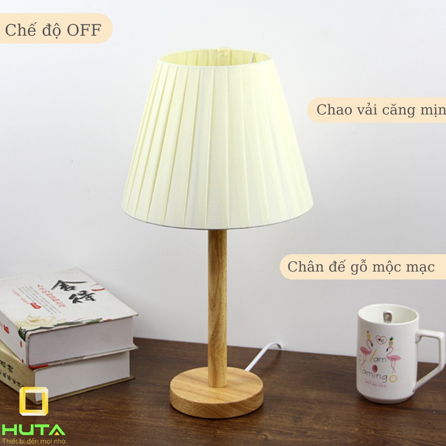 Đèn Ngủ Gỗ Để Bàn Điều Chỉnh Độ Sáng, Chao Vải Xếp Ly, Bóng Led, Trang Trí Decor,Để Đầu Giường, Phòng Ngủ Vintage, Mã G4