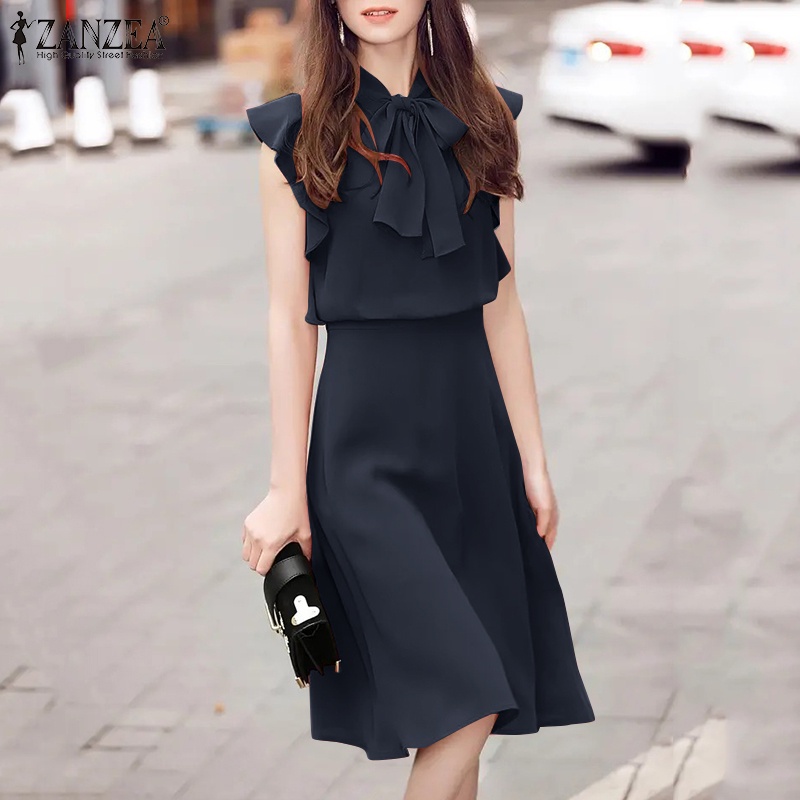 Đầm Zanzea không tay cổ chữ V màu trơn thời trang nữ tính