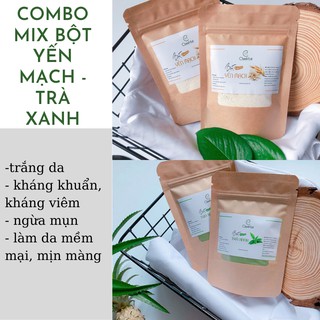 Combo mix 200gr bột yến mạch trà xanh dưỡng da trắng sáng, ngừa mụn (handmade)