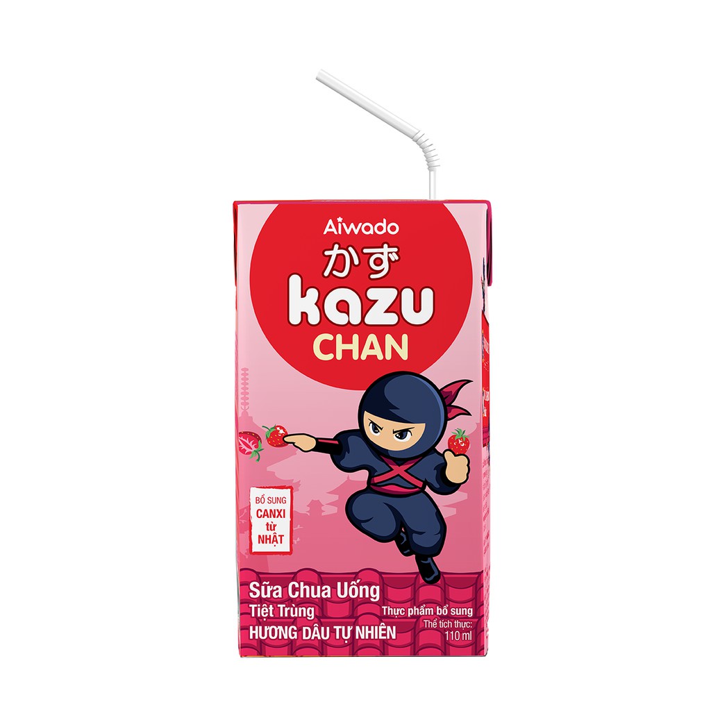 Aiwado Kazu Chan - Sữa chua uống hương Dâu tự nhiên (Thùng 48 hộp 110ml)