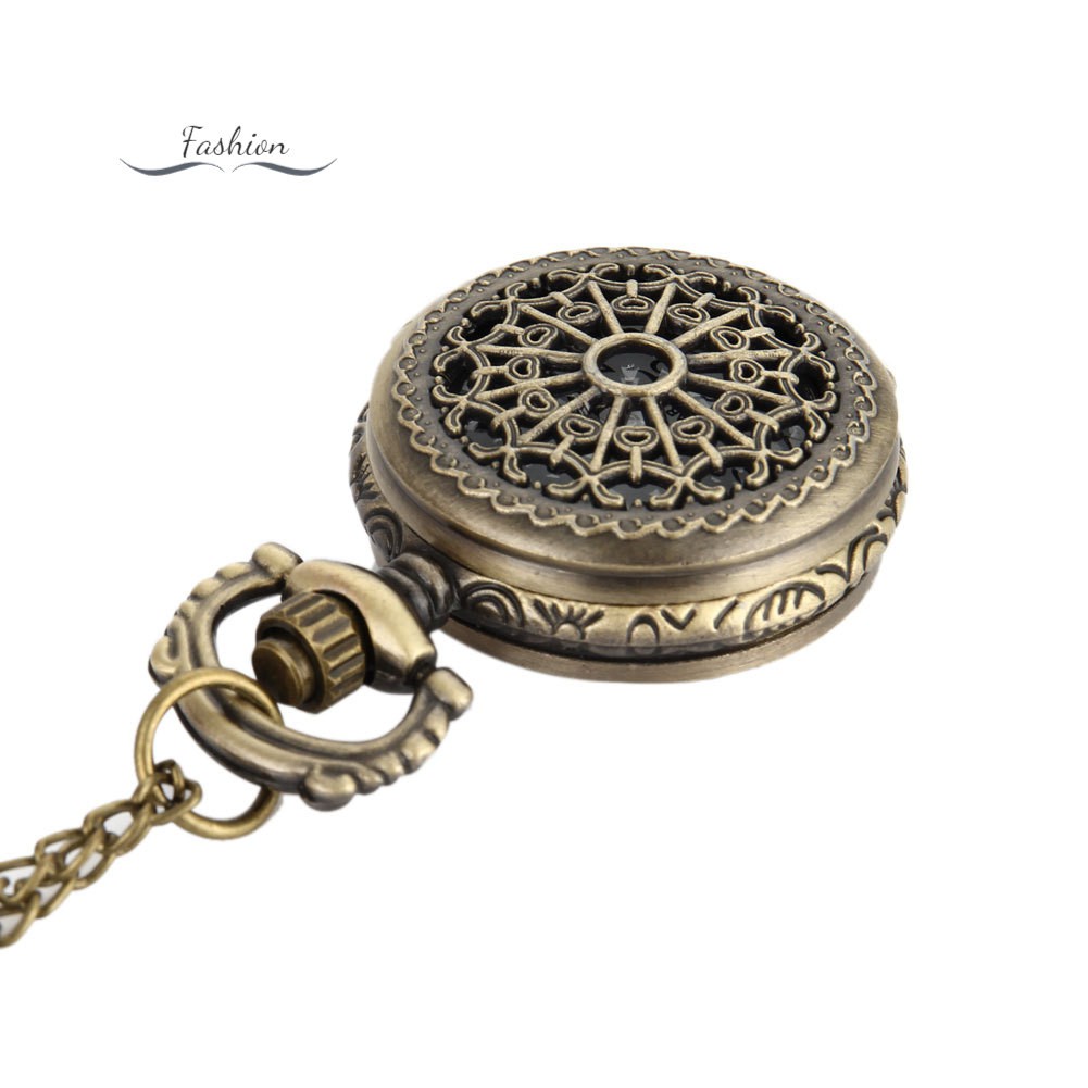 Men Pocket Watch Retro Bronze Tone Round Shape Spider Web Pattern Watches With Chain Necklace @vn