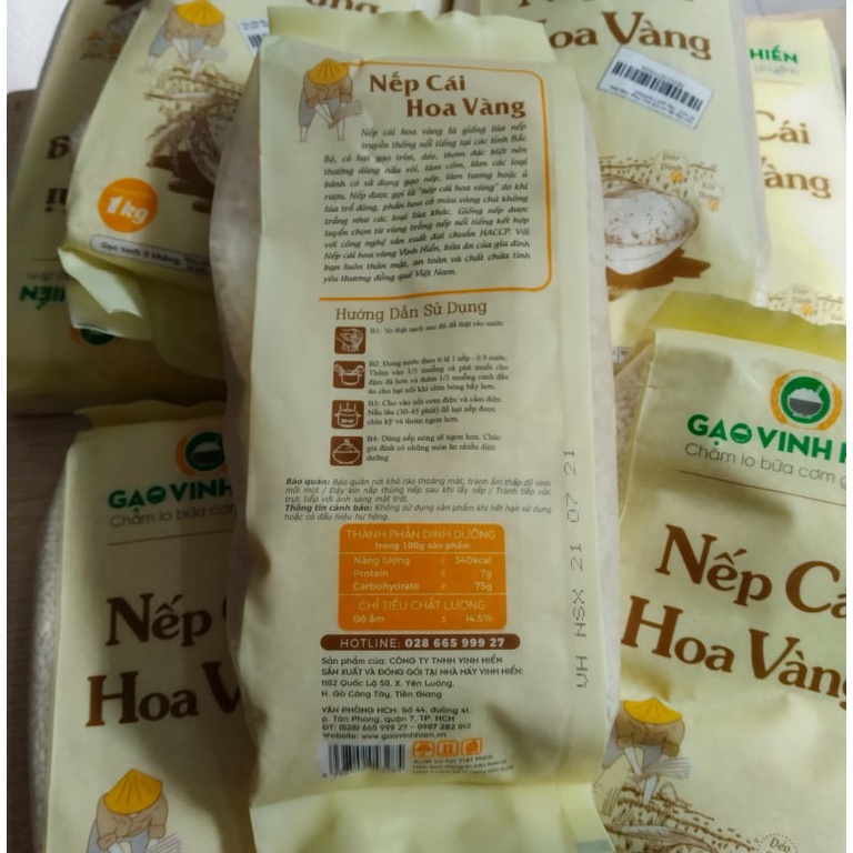 Gạo nếp cái hoa vàng túi 1kg- Nếp sạch 3 KHÔNG