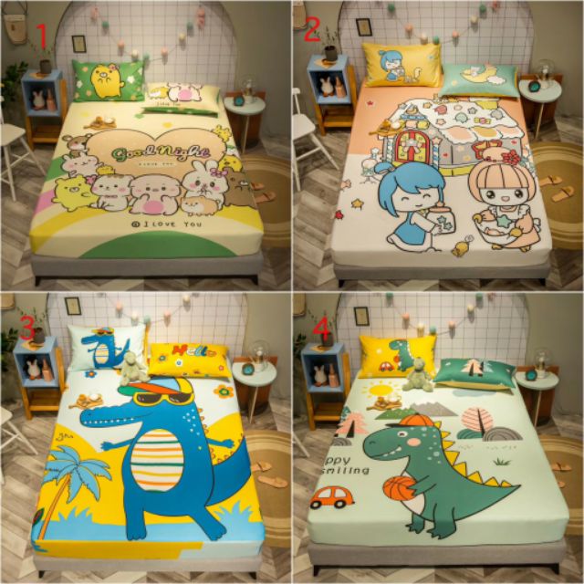 Bộ Ga Gối Cotton 3D hoạt hình chất cotton mềm mịn cho bé