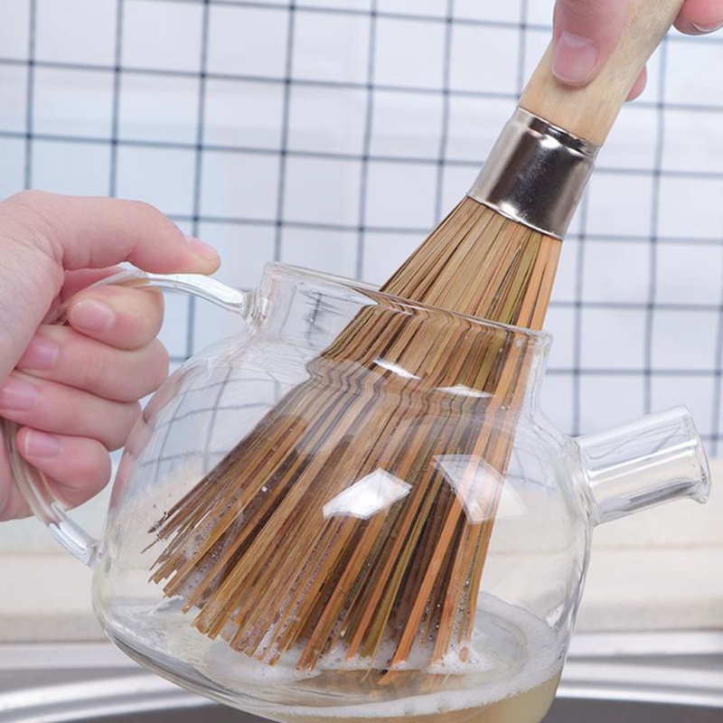Bàn chải tre tay cầm gỗ vệ sinh nồi chảo đa năng cho gia đình