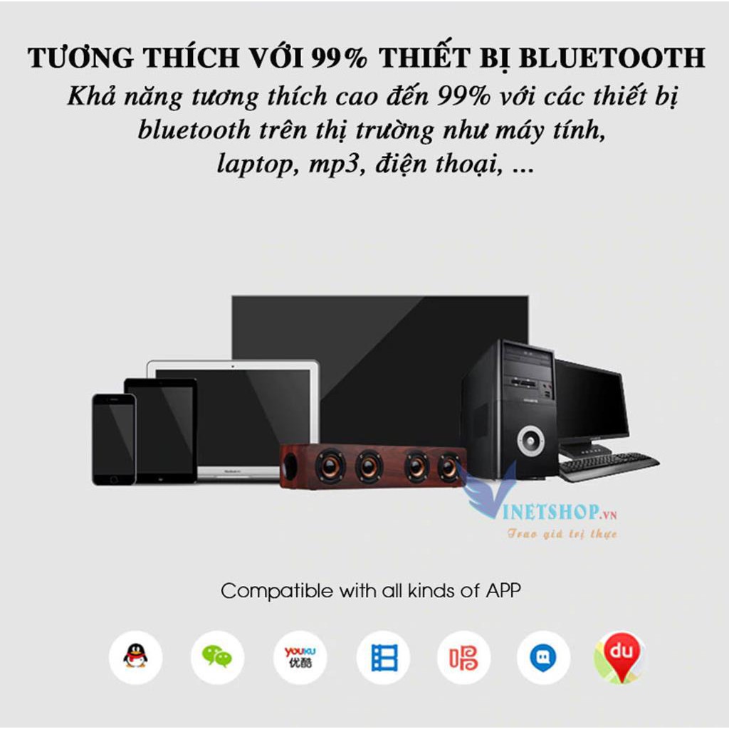 Loa bluetooth gỗ thiên nhiên 4 loa mang lại trải nghiệm âm thanh sống động bảo hành 12 tháng ILEPO W8 -dc3717