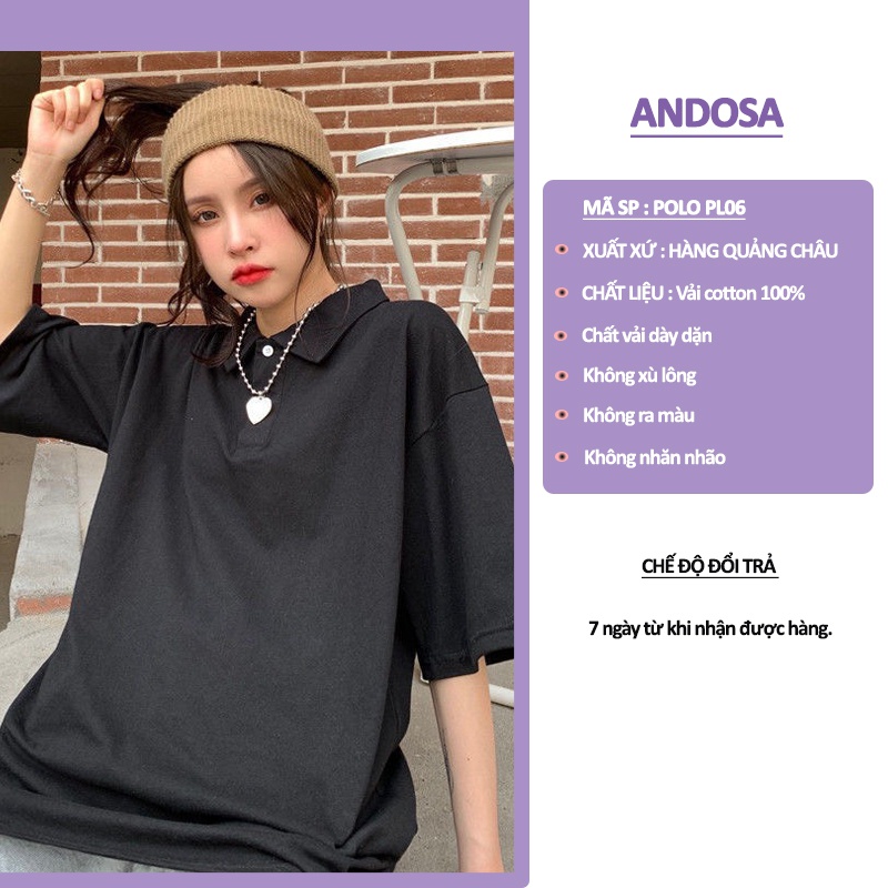 Áo polo nữ unisex trơn basic đẹp form rộng tay lỡ hàng Quảng Châu ANDOSA PL06