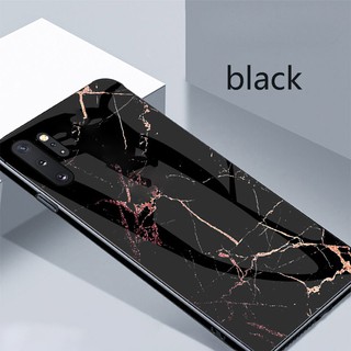 For Samsung Galaxy Note 10 Plus/10+ Glossy Marble Pattern Hard Tempered Glass Soft Frame Phone Case