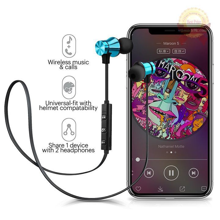 Tai nghe ko dây in-ear nhét tai kèm mic Bluetooth 4.2 thể thao có nam châm Xt11 cho ĐT táo android