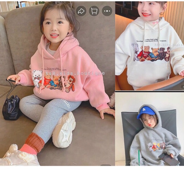 (xả) áo nỉ lót lông hoodie cho bé gái hàng đẹp size 8-22kg